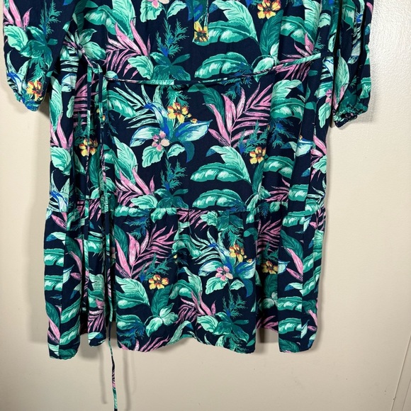 Loft Tropical Palm Henley Flounce Linen Blend Shirt Dress 3/4 Sleeve Size XL - Picture 5 of 8